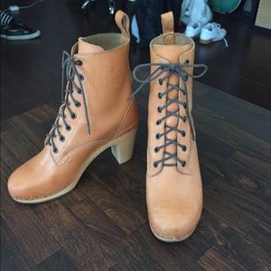 Swedish Hasbeens Lace Natural Grain Leather Boots